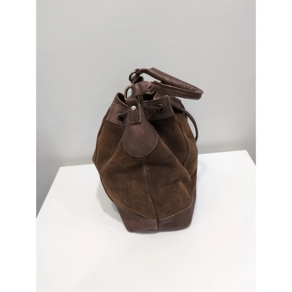 Anabaglish Rowan Brown Suede /Leather Bucket Bag Drawstring Tassel Detail
